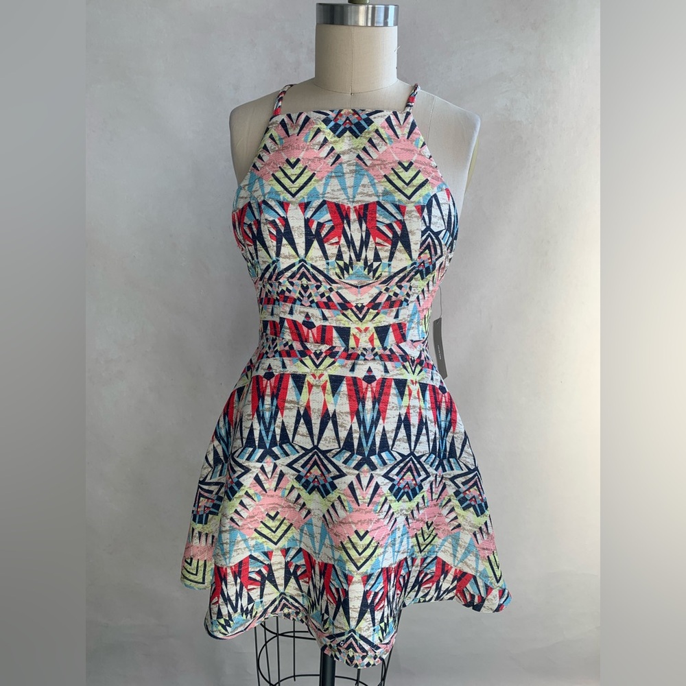 Lulu's Geometric Shimmer Tie Back Sundress
